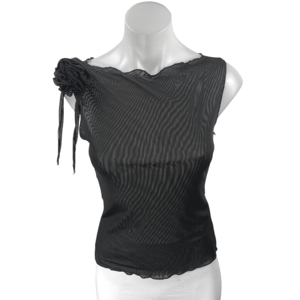 NEW Noisy May Black Mesh Sheer Rose Bow Sleeveless Cami Blouse Tank Top Size XS